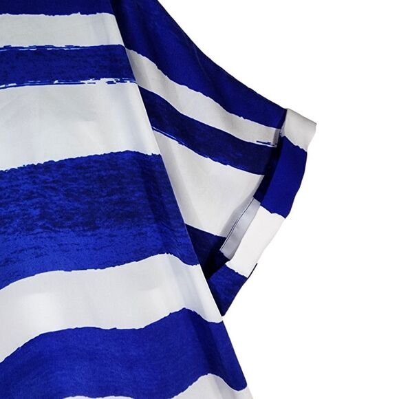 Liz Claiborne Blue White Striped Short Sleeve Drawstring Top XL - Picture 4 of 10
